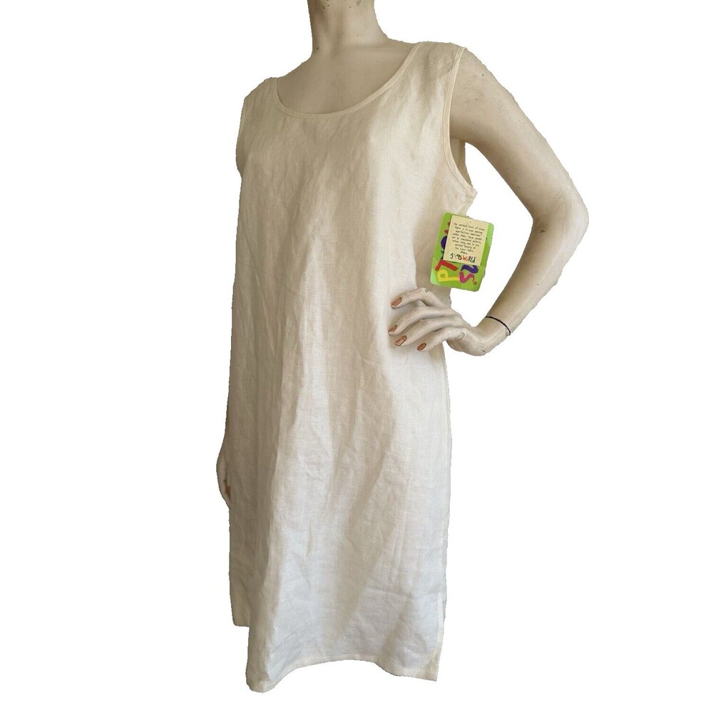 JAMS WORLD Linen Dress NWT Ivory Sleeveless Tunic Tank Sundress NEW Size L